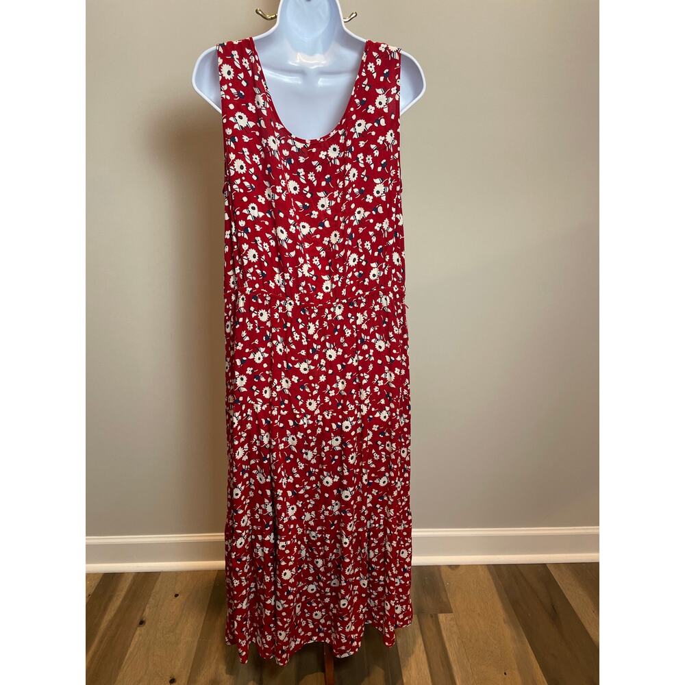 Talbots Red White Floral Sleeveless Maxi Dress with Elastic Waist Size 12 - Picture 6 of 9